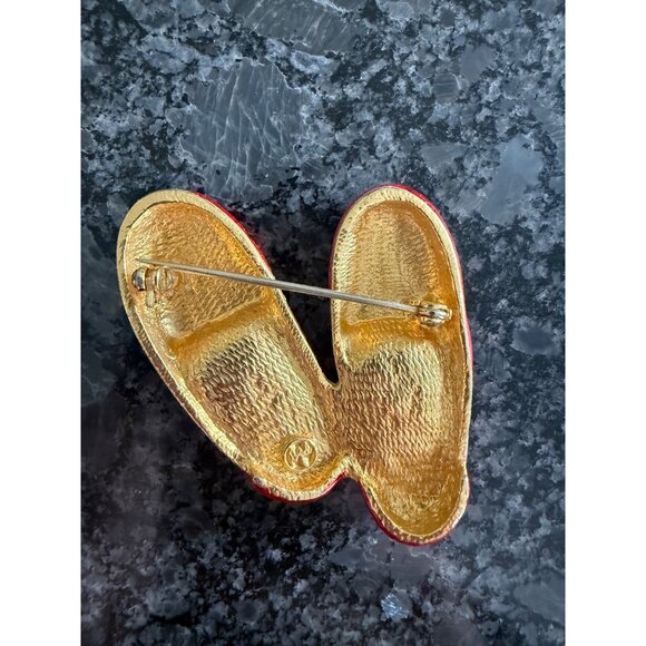 Red Rhinestone “Ruby Slippers” Brooch Pin Gold-Tone Back Decorative Dorothy Oz - Picture 6 of 9